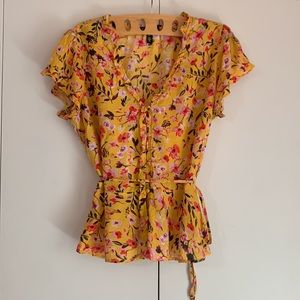 Fall yellow floral button down top